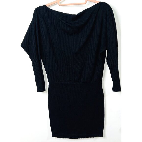 Fashion Nova Dolman Daze Black Ribbed Knit Mini Dress Size M Polyester Blend - Picture 2 of 5